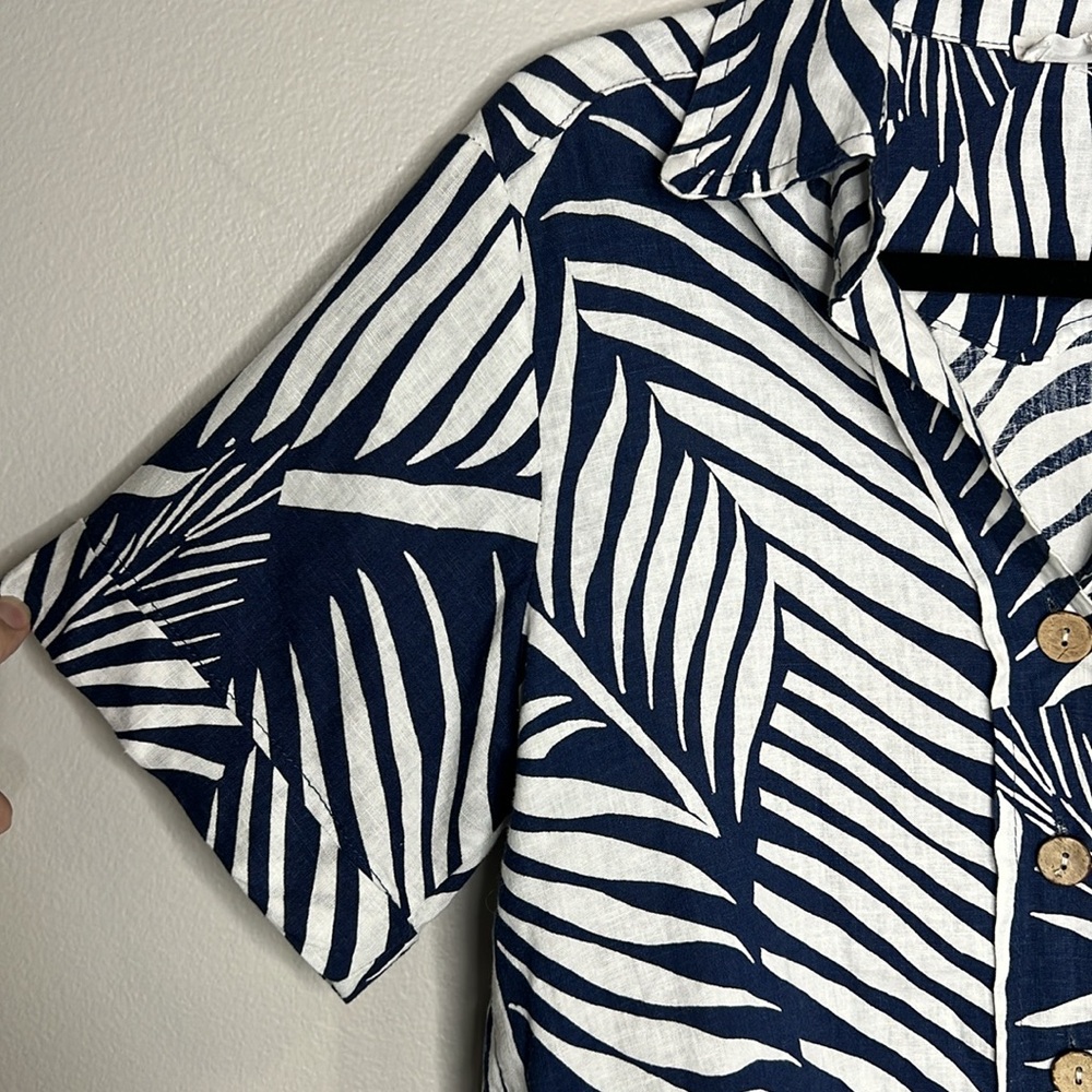 PANAMA JACK Palm Print Button Down Cropped Linen Blend Top size XS - Picture 4 of 11